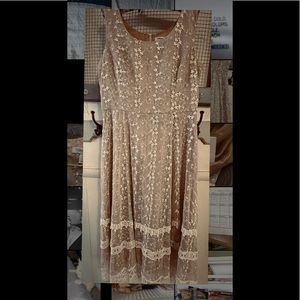 Vintage Coldwater Creek Gold Lace Dress Sz 14
